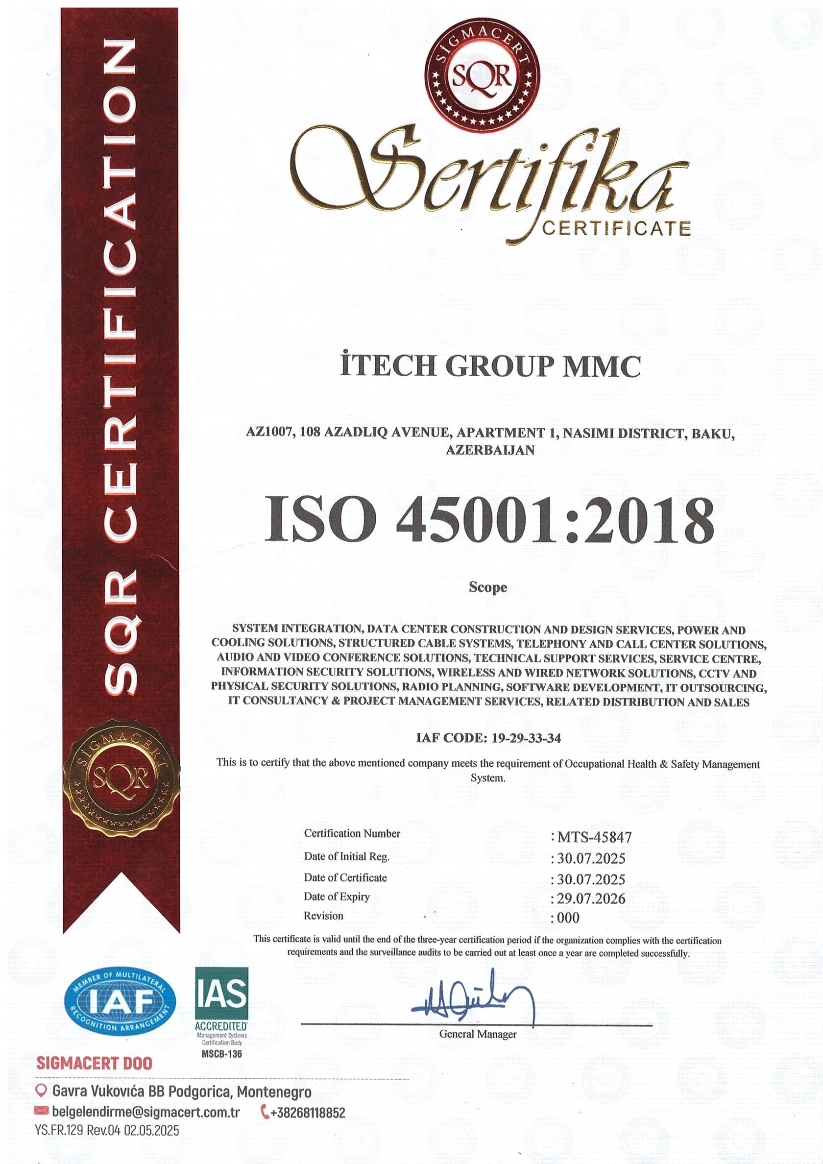 ISO 45001:2018 · Occupational Health & Safety