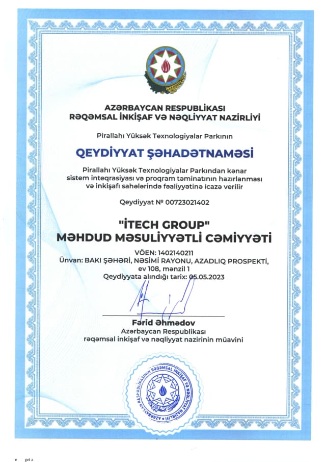High Technologies Park Registration Certificate